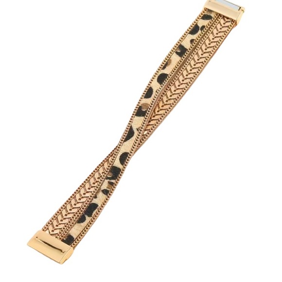 Cheetah Leopard Print Gold Twisted Magnetic Bracelet - Picture 4 of 7